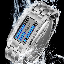 Low Price Waterproof LED Electronic Men Women Stainless Steel Wristwatches Blue Binary led Displayer Luminous Sports Watches