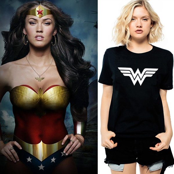 US Anime Superhero Wonder Woman Logo Print Women Vogue T shirt Girl Combed Cotton Black White