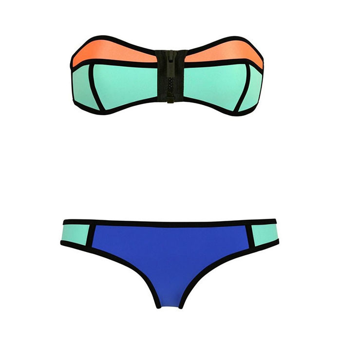 2015 Hot Sale triangl NEOPRENE BIKINI Zipper Push Up Padded Bra Swimsuit zipper top neon Bottoms Neoprene Swimwear For Women (10)