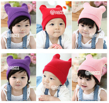 Retail 1 piece fashion cute baby hatsknitting wool hat children winter warm hat 12 colors for choose OX horn hats