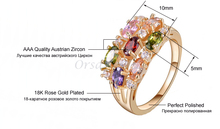 Luxury 18K Rose Gold Plated Colorful AAA Austrian Zircon Crystal Mona Lisa Ring For Women Birthday
