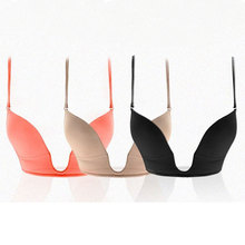 Deep U Plunge Bra Sexy Seamless Adjustable Convertible Straps U Plunge Bra Khaki Black Pink Push Up sujetador sin espalda