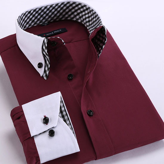 Men Shirt Plaid French Cuff Button Mens Dress Shirts Social Fashion Non Iron Long Sleeve Slim