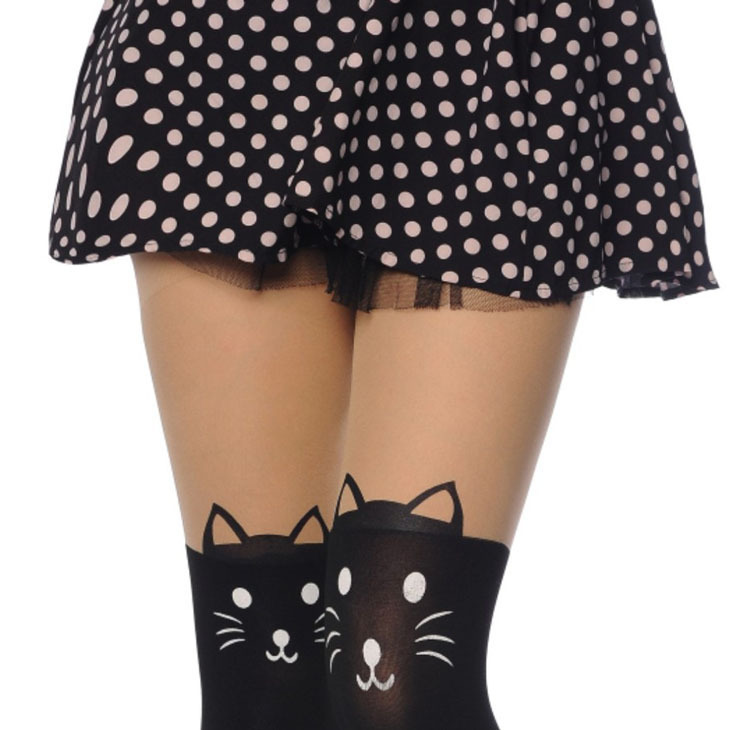 New Fashion Black Eiffel Tower Cat Tail Patchwork Totoro Velvet Tattoo Women Tights Pantyhose Sexy Thin