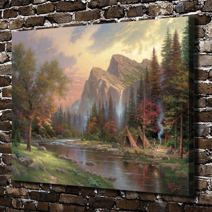 H1356 Thomas Kinkade The Mountains Declare His Glory, HD Canvas Print Home decoration Living Room Bedroom Wall pictures painting