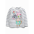 retail 2016 new spring summer autumn girls t shirt Striped rabbit flower embroidered full sleeve T