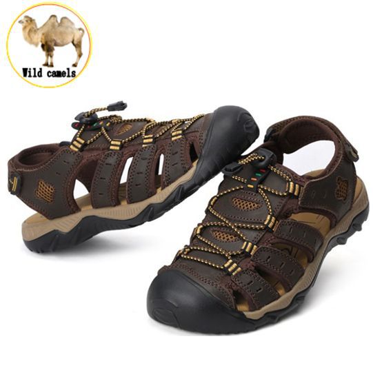 Aleader Mens Leather Outdoor Sandals New 2015 Summer Outdoor Shoes Sport Sandals Men Breathable Beach Slippers Hiking Sandals