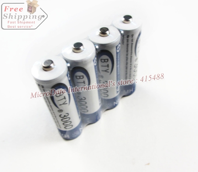 High Quanlity Rechargeable Battery AA 3000mAh 4 X BTY NI MH 1 2V Rechargeable 2A Battery