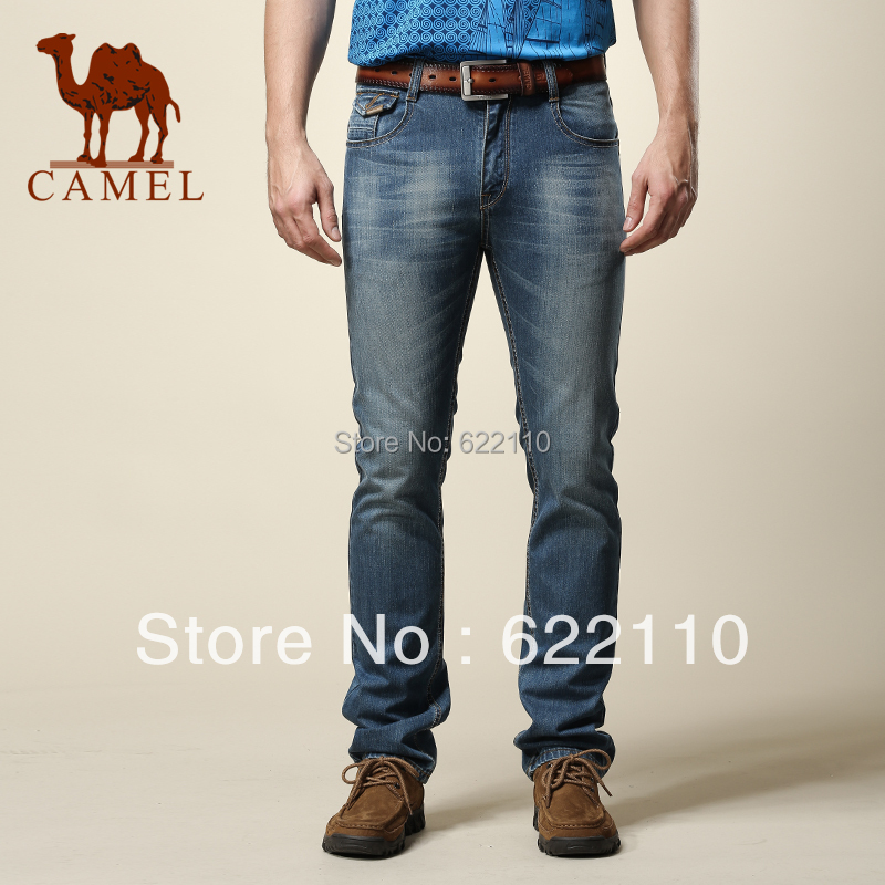 Camel men's clothing straight casual jeans male wearing white water wash long trousers 089006