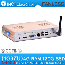 2013 high quality fanless mini pcs with HDMI Intel Celeron C1037U 1.8GHz 4G RAM120G SSD full alluminum chassis directx11 support