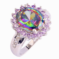 Wholesale Mystic Rainbow Topaz & White Sapphire 925 Silver Ring Size 6 7 8 9 10 Women Bridal Wedding Engagement Free Shipping