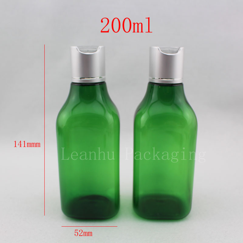 200ml empty green square shampoo cosmetic container luxury cap cosmetics packaging lotion plastic bottle,essential oil,cream PET
