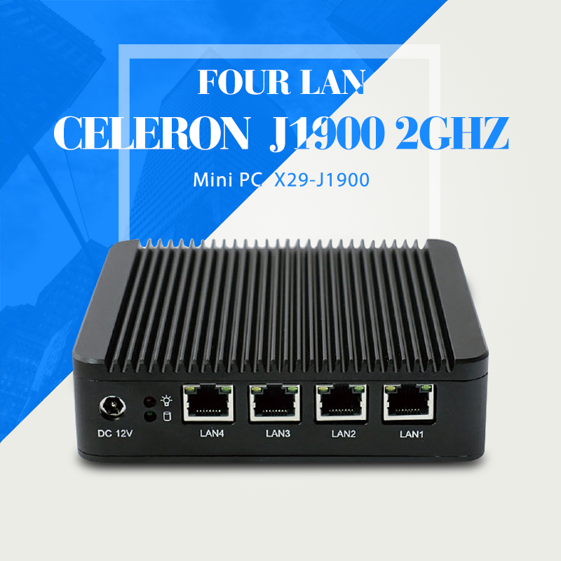 Nuc Fanless Mini PC J1900 quad core 4 LAN Windows 7/8/8.1/10 HTPC HD Graphics 300M Wifi TV Box VGA HDMI 4 RJ-45