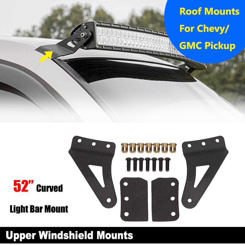 A pair of 52" Curved Light Bar Mounts Upper Windshield Mounting