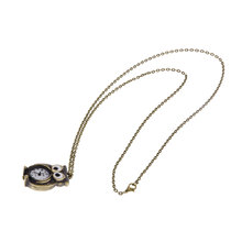 Free Shipping Vintage Bronze Lovely Owl Pendant Quartz Watches Necklace Chain Pocket Watch Gift Key Chains
