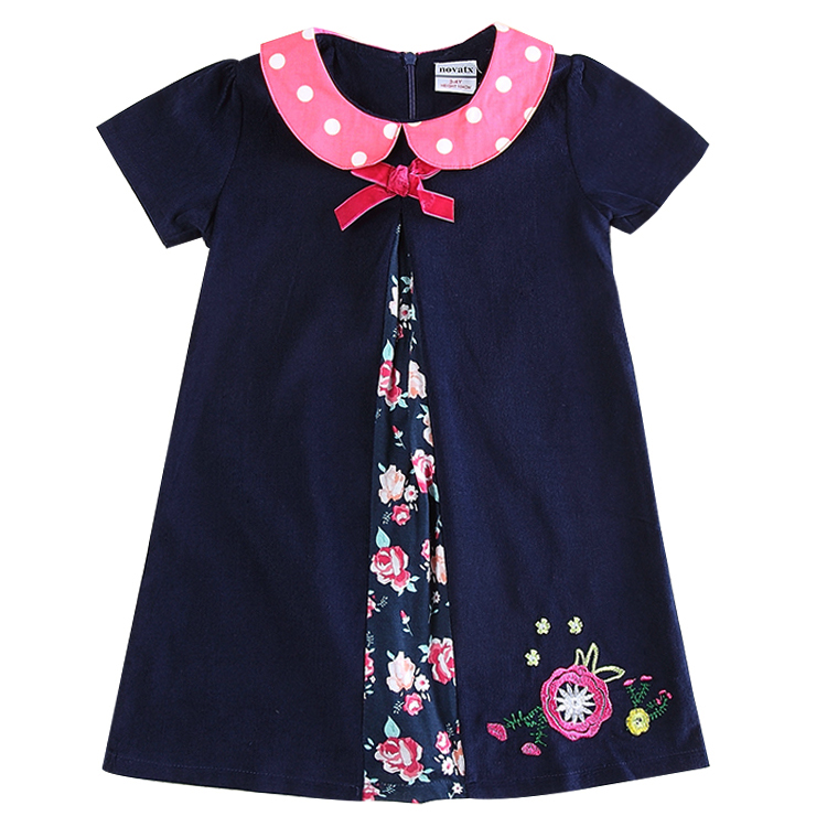 Nova kids wear 2015 100%cotton novelty desigfnbeautiful floral embroidery  Summer bow tutu Dresses for 2-6y baby girls dress