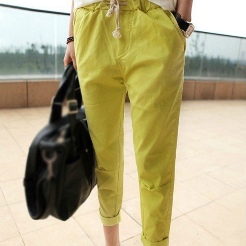 2015 Plus Size Ladies Casual Pencil Four Color Capris Pants Cozy Cotton Women Trouses Elastic Waist