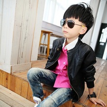 2015 New Boys Coats Faux Leather Jackets 2 Colors Children Fashion Outerwear Spring Autumn Winter MC031