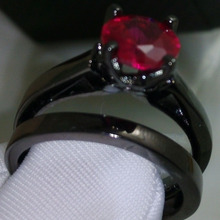 SZ 56 7 8 9 10 Jewelry Luxury 10kt black gold filled Simulated Diamond Ruby Gem