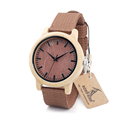 BOBO BIRD D09 Fashion Bamboo Wood Watches Red Nylon Straps Wooden Dial Face Japan 2035 Quartz