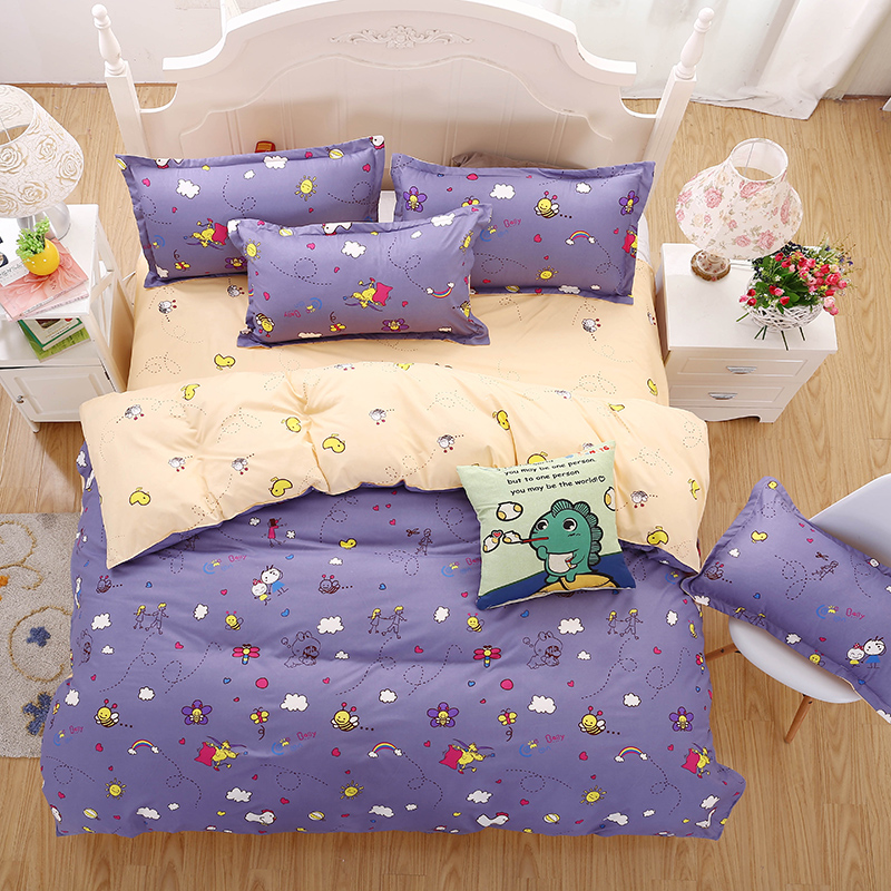 Kids New Bedding Sets Purple Style Cute Little Bee Reactive Printing Bed Sheets Quilt Cover Pillow King Queen Full Twin Size