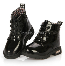 New 2015 Spring Children PU leather Martin boots Kids Boys Girls shoes Classic Patent leather Snow