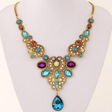Fine Jewelry Long Blue Crystal Maxi Neclace for Women Vintage Gold Statement Necklaces & Pendants India nChoker Collares Bijoux