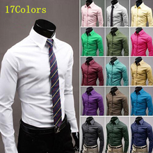 2015 New Brand 17 Color Camisa Social Fashion Mens Dress Shirts M-XXL Slim Fitness Casual Camisa Social Masculina Long sleeve