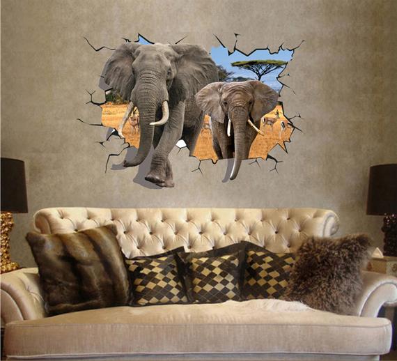 Kinderzimmer dekoration wand : Aufkleber 3d Elefanten wandtattoo tier vinyl Kinderzimmer dekoration