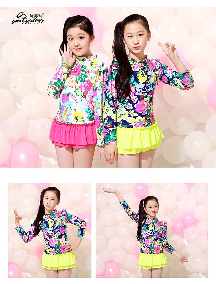 Badpak Childrens Swimwear for Girls 8-14 Years Kids Long Sleeve Floral Swimsuit for Teens Girls Swim Wear (6)