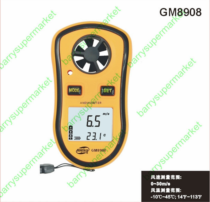 5pcs GM8908 30m/s (65MPH) LCD Digital Hand-held Wind Speed Gauge Meter Measure Anemometer Thermometer