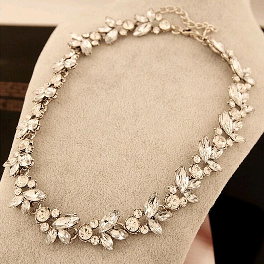 Women Fashion Charm Crystal Flower Bib Chain Choker Pendant Necklace Gift Acc
