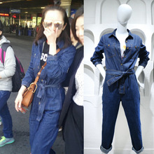 Summer 2016 star Yang Mi airport with a cowboy pants long sleeved Jumpsuit overalls loose woman