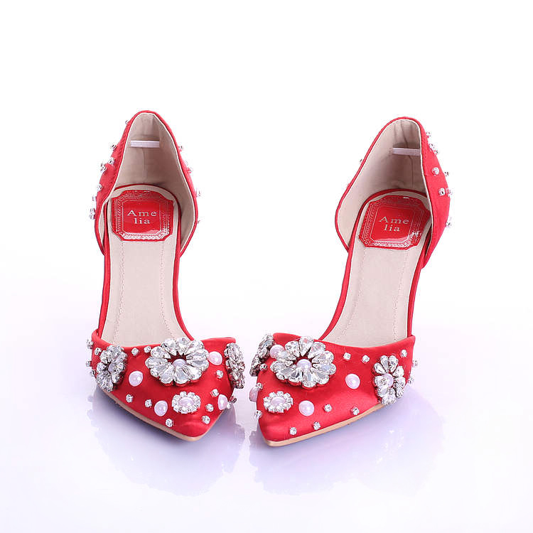 Red-rhinestone-bridal-shoes-thin-heels-formal-dress-shoes-pointed-toe ...