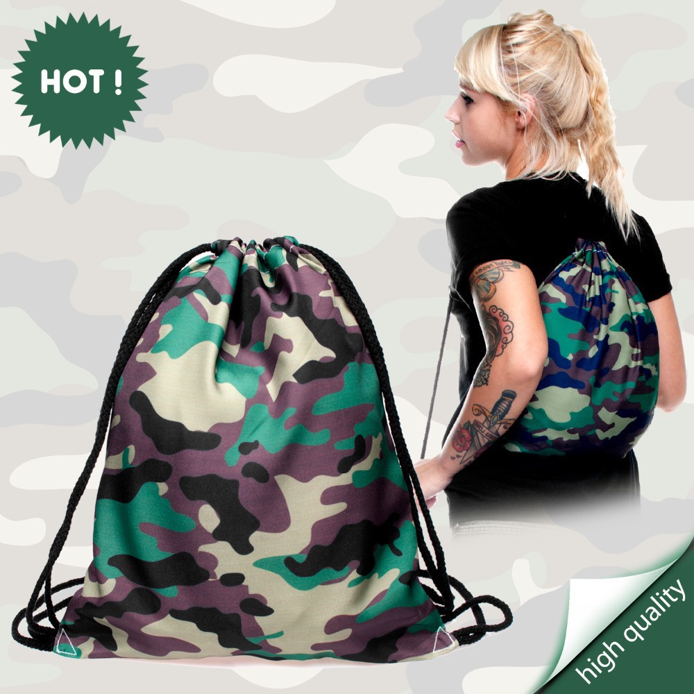 2015 Fashion Escolar Backpack 3D Printing Travel Softback Men Women Army Green Mochila Feminina Harajuku Drawstring