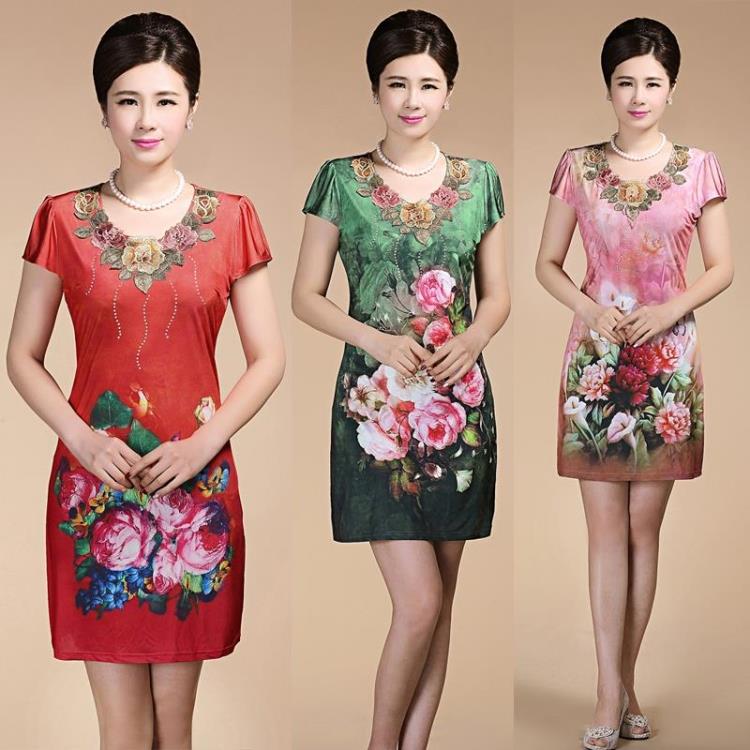 Hot sale Women Vintage Print Dresses summer New mi...