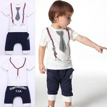 Hot New Kids Baby Boy Cotton Tie Belt Print Top T Shirt Short Pants Tops 1