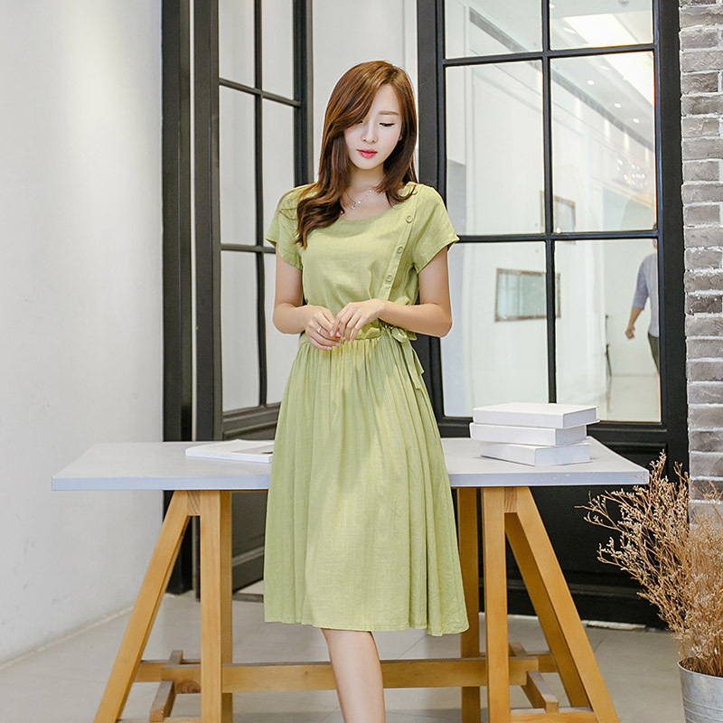 2015-Young-Women-s-Summer-Knee-Length-Dress-Fashion-Casual-Linen-One ...