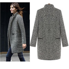 Women’s Trench Coat for women 2016 fashion Autumn Winter long wool blends over casacos femininos vintage striped free shipping