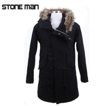 Fashion Luxury Fur Collar Woolen Blends Single Breasted Long Trench Coat Men Winter Thicken Slim Fit
