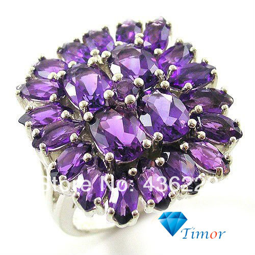 8.2ct Wholesale Fashion Fine Jewelry Natural Women Genuine Amethyst Ring 925 Sterling Silver Free Shipping