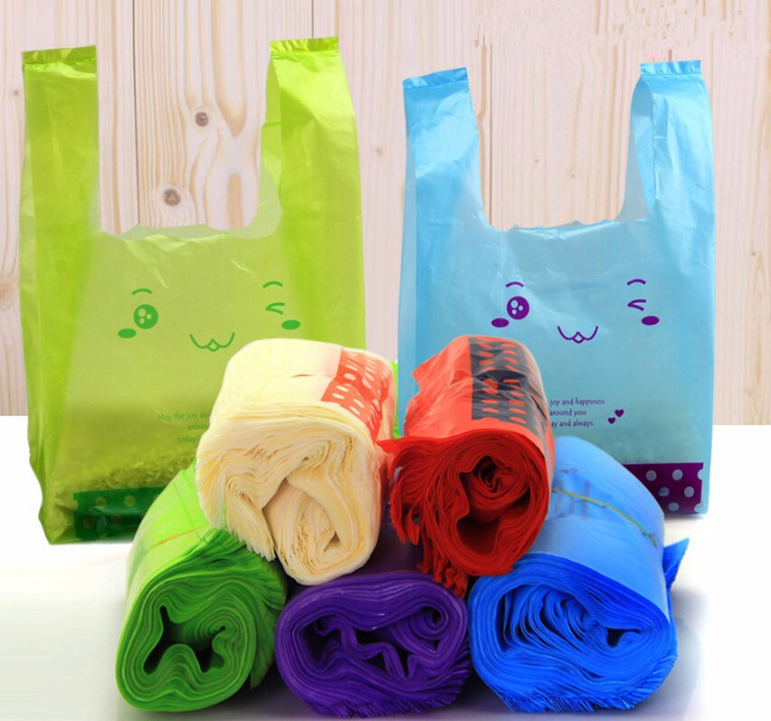 200Pcs/Lots Plastic Shopping Bag Supermarker Plastic Bags With Handle, Vest Bag Large Size 18 ...