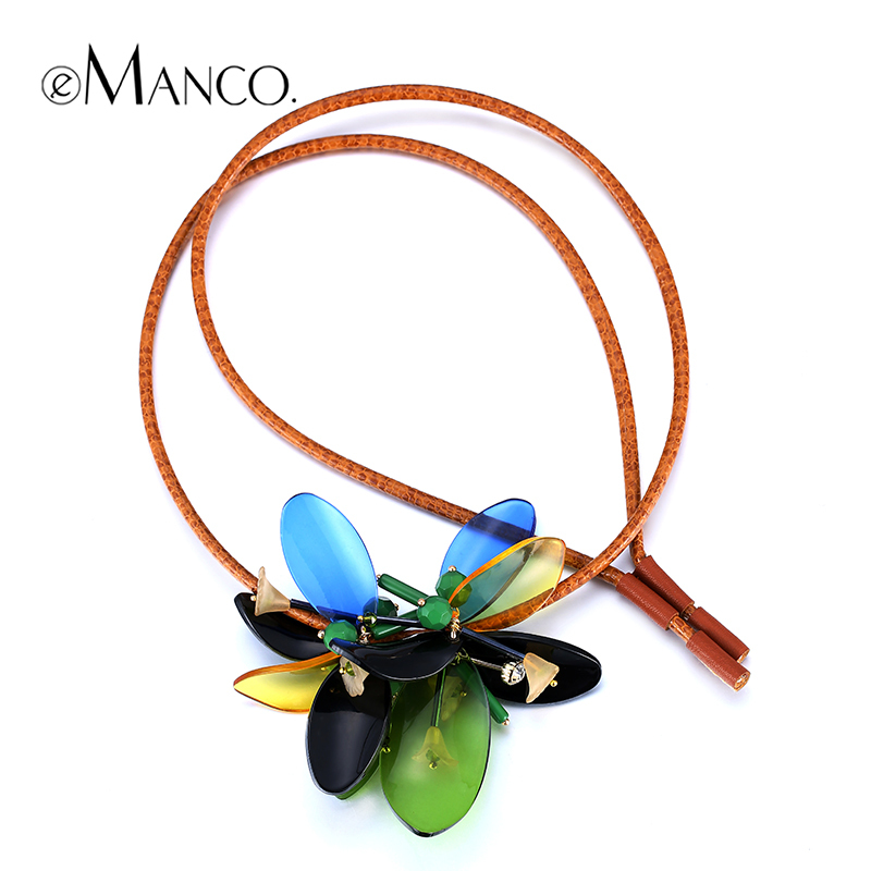2015 spring summer new womens Green acrylic bead leather necklace fashion vintage flowers statement necklaces jewelry