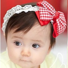 10pcs Free Shipping new Cute baby girl headband boutique accessories, Baby hair bands, baby chequer Kowknot headwear