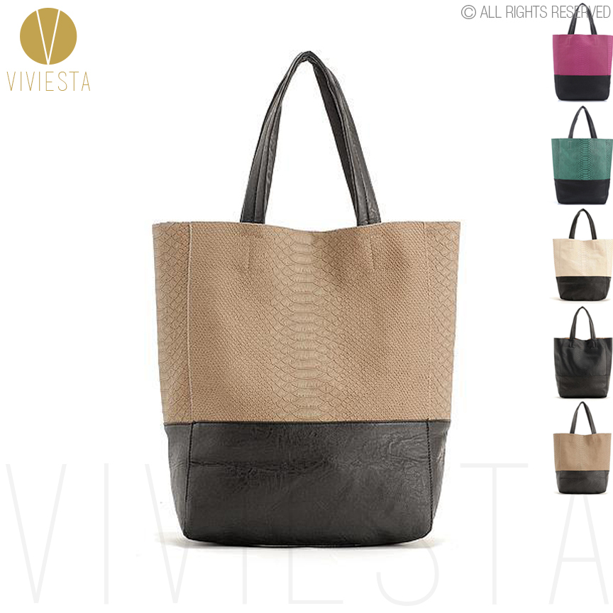 TWO TONE LARGE CABAS TOTE Women&#39;s Vertical PU Faux Leather Top Handle A4 Size Shopper Shopping ...