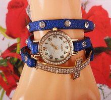 2015 nueva moda de nueva Hawaii Casual cruz cristal joyas de lujo de relojes mujeres RhinestoneChain reloj de cuarzo de cuero