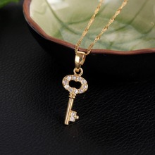 New Fashion Nice Key Pendant Luxury Gold Plated Crystal Key Chain Pendant Necklace 2015 Elegant Jewelry Accessories For Women