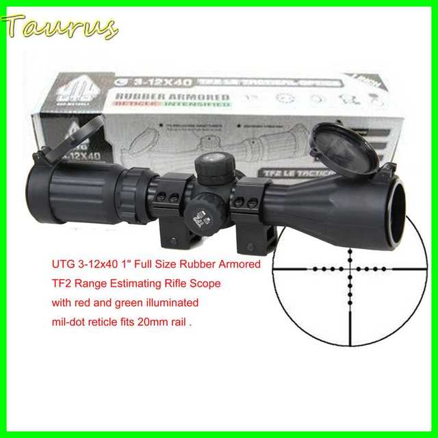 UTG 3 12x40 Full Size Rubber Armored TF2 Range Estimating Rifle Scope with red/green illuminated