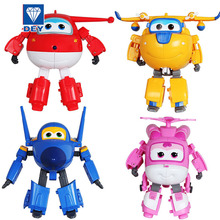 4pcs/set Super Wings Mini Planes PVC Deformation Airplane Robot Action Figures Transformation Toys Boys Birthday Gift Brinquedos