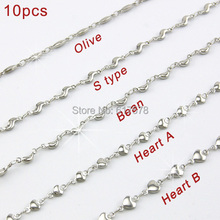 10pcs FASHION JEWELRY silver shapes olive bean heart s Chains 316L Stainless Steel Necklace diy fittings bracelet  Wholesale